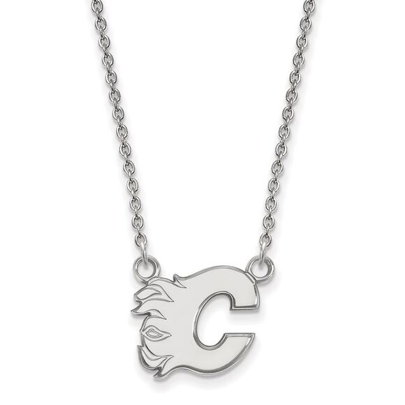 14k White Gold NHL Calgary Flames Small Necklace 18 Inch